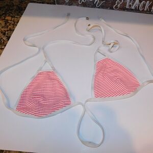 Pink and White Seersucker String Bikini Top (D9)